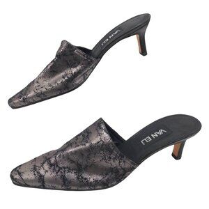Van Eli Heeled Mules Womens 8 Narrow Silver Black Distressed Career Night Out‎